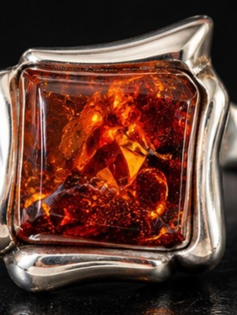 Vintage 925 Sterling Silver Natural Amber Ring Size 8.5 Cognac